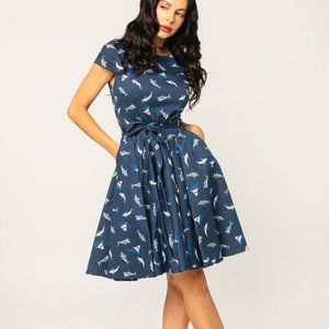 1950s Style Pinup Vintage Retro Navy Shark Lucy Dress by Miss Lulo